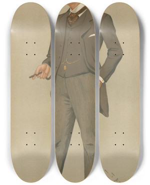 Triptych art skateboard deck of Leslie Matthew Ward Theatre Mr William Hunter Kendal April 20 1893 by Leslie Matthew Ward (1851-1922)