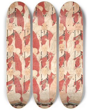Triptych art skateboard deck of China Qing Dynasty Portrait Of Buddhist Monks Of Obaku Sect by China, Qing dynasty (1644-1911)