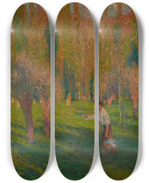 Triptych art skateboard deck of Henri Martin Le Moissonneur by Henri Martin (1860-1943)
