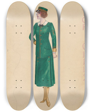 Triptych art skateboard deck of Will R Barnes Elevator Girls 3 by Will R Barnes (1939)