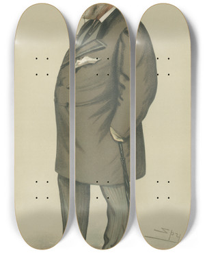 Triptych art skateboard deck of Leslie Matthew Ward Politicians Charlie The Hon Charles Spencer Bateman Hanbury Kincaidlennox 7 July 1883 by Leslie Matthew Ward (1851-1922)