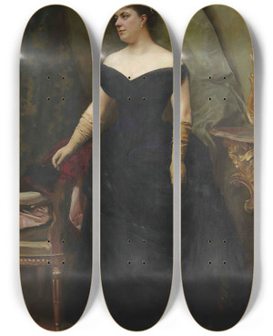Triptych art skateboard deck of Raimundo De Madrazo Y Garreta Portrait De Madame Isaac Hirsch Kann Ne Koenigswarter by Raimundo De Madrazo Y Garreta (1841-1920)