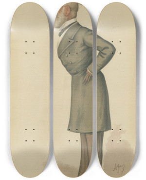 Triptych art skateboard deck of Carlo Pellegrini Shipping Officials Shipping Mr Charles Mark Palmer October 18 1884 by Carlo Pellegrini (1839-1889)