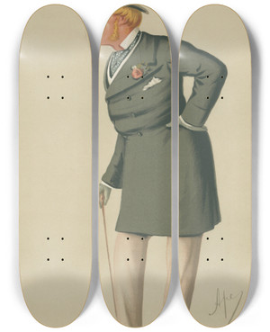 Triptych art skateboard deck of Carlo Pellegrini Turf Devotees A Turf Reformer Mr Henry Chaplin December 5 1874 by Carlo Pellegrini (1839-1889)