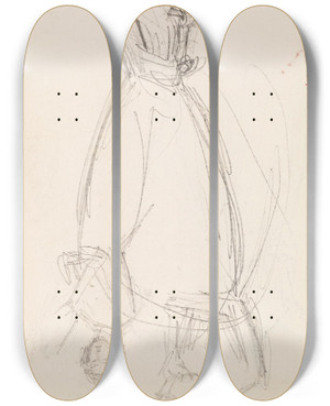 Triptych art skateboard deck of Sir John Everett Millais Female Two Sketches Of A Young Woman Holding A Book_1 by Sir John Everett Millais (1829-1896)