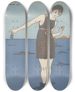 Triptych art skateboard deck of George Barbier Costume De Bain_1 by George Barbier (1882-1932)