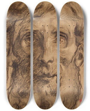 Triptych art skateboard deck of Henri Leopold Lvy Etude De Visage Dhomme by Henri Leopold Levy (1840-1904)
