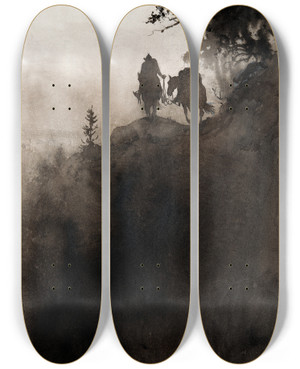 Triptych art skateboard deck of Carl Larsson Illustration To Singoallathe Wind Is My Lover By Viktor Rydberg_5 by Carl Larsson (1853-1919)