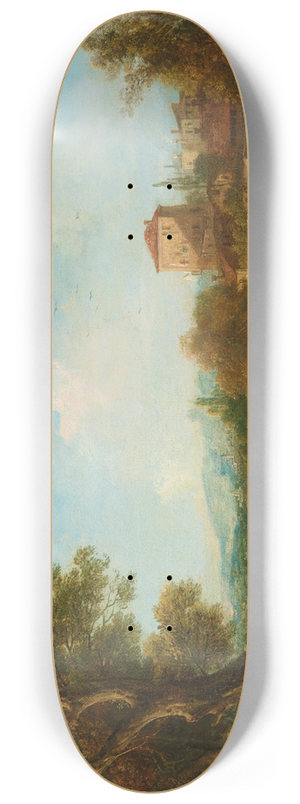 Francesco Zuccarelli - An Arcadian landscape with figures near a stream, a village beyond 8.25 inch art skate deck