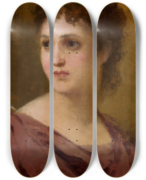 Triptych art skateboard deck of Henryk Siemiradzki Head Of A Woman by Henryk Siemiradzki (1843-1902)