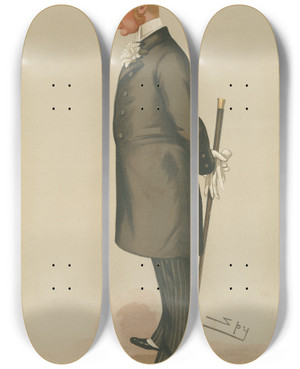 Triptych art skateboard deck of Leslie Matthew Ward Turf Devotees Horses The Right Hon The Earl Of Lonsdale by Leslie Matthew Ward (1851-1922)
