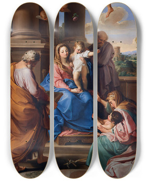 Triptych art skateboard deck of Pompeo Batoni Madonna And Child With Saints Joseph Zacharias And Elisabeth And The Infant Saint John by Pompeo Batoni (1708-1787)