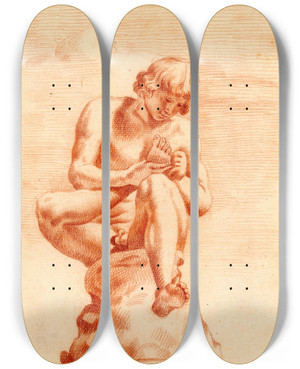 Triptych art skateboard deck of Cornelis Pronk De Spinario by Cornelis Pronk (1691-1759)