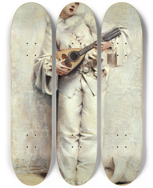 Triptych art skateboard deck of Lon Franois Comerre Pierrot by Leon Francois Comerre (1850-1916)