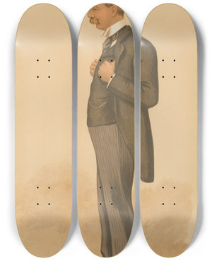 Triptych art skateboard deck of Leslie Matthew Ward Politicians Westhoughton Lord Stanley 29 March 1894 by Leslie Matthew Ward (1851-1922)