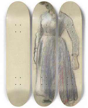 Triptych art skateboard deck of Camille Pissarro A Peasant Girl In A Straw Hat by Camille Pissarro (1830-1903)