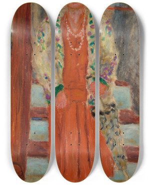 Triptych art skateboard deck of Pierre Bonnard La Robe Rouge by Pierre Bonnard (1867-1947)
