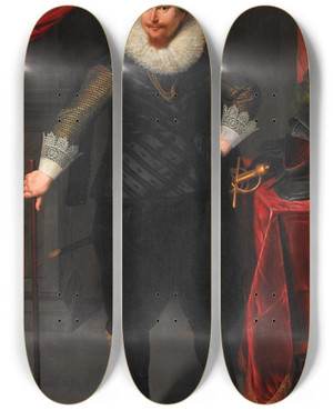 Triptych art skateboard deck of Cornelis Van Der Voort Portrait Of Laurens Reael by Cornelis van der Voort (1575-1624)