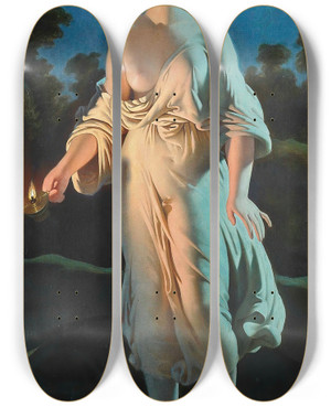 Triptych art skateboard deck of Circle Of Andrei Franzowitsch Belloli A Moonlit Rendezvous by Circle Of Andrei Franzowitsch Belloli (1820-1881)