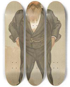 Triptych art skateboard deck of Leslie Matthew Ward Politicians The Gateshead Giant Mr William Allen October 26 1893 by Leslie Matthew Ward (1851-1922)