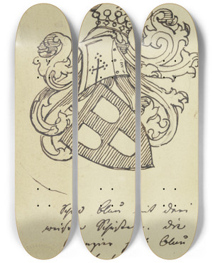 Triptych art skateboard deck of Eduard Von Steinle Coats Of Arms Of The Painters Guild by Eduard Von Steinle (1810-1886)