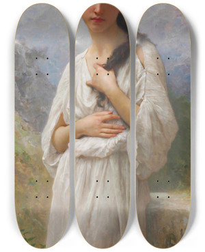 Triptych art skateboard deck of William Bouguereau Lattente by William Bouguereau (1825-1905)