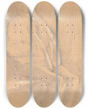 Triptych art skateboard deck of Charles Samuel Keene Seated Man by Charles Samuel Keene (1823-1891)