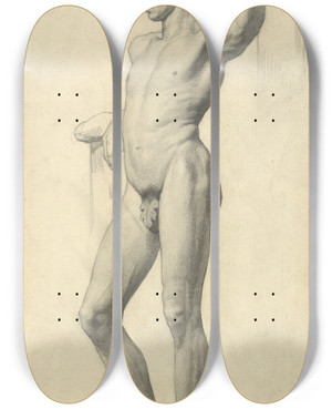 Triptych art skateboard deck of Gustav Klimt Mnnlicher Akademieakt by Gustav Klimt (1862-1918)
