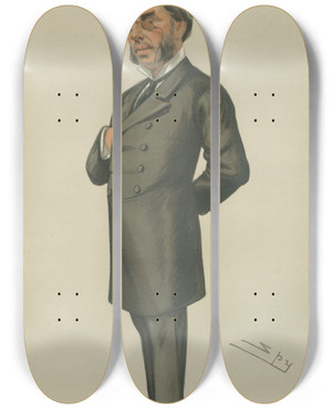 Triptych art skateboard deck of Leslie Matthew Ward Politicians Energetic Toryism Mr Morgan Howard 12 February 1881 by Leslie Matthew Ward (1851-1922)