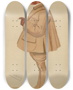 Triptych art skateboard deck of Leslie Matthew Ward Turf Devotees Podge Major Lord Henry Arthur George Somerset November 19 1887 by Leslie Matthew Ward (1851-1922)