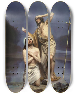 Triptych art skateboard deck of Carl Bloch The Baptism Of Christ by Carl Bloch (1834-1890)