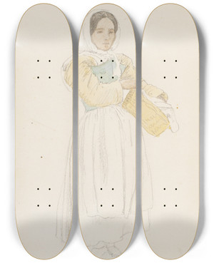 Triptych art skateboard deck of P C Skovgaard Italiensk Kvinde Med En Kurv Som Hun Sttter P Hoften by P C Skovgaard (1817-1875)