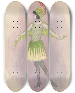 Triptych art skateboard deck of Will R Barnes Birdland by Will R Barnes (1939)