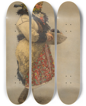 Triptych art skateboard deck of Joa Prka Study Of Folk Costume by Joza Uprka (1861-1940)
