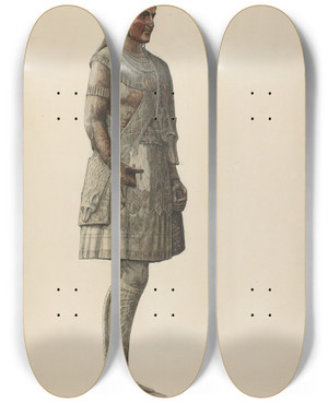 Triptych art skateboard deck of Stanley Mazur Cigar Store Indian Trapper by Stanley Mazur