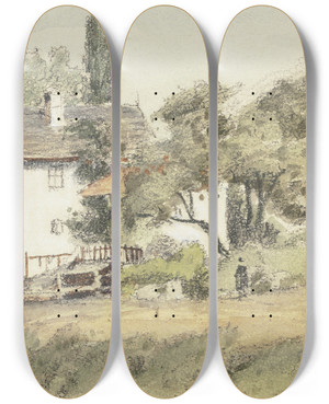 Triptych art skateboard deck of Friedrich Eugen Peipers Section From Schandau by Friedrich Eugen Peipers (1805-1885)