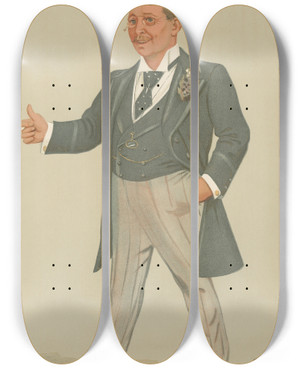Triptych art skateboard deck of Leslie Matthew Ward Politicians Barney Mr Barnett I Barnato February 14 1895 by Leslie Matthew Ward (1851-1922)