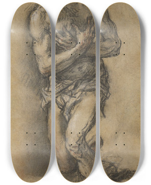 Triptych art skateboard deck of Juan Carreo De Miranda Christ Baptized by Juan Carreo de Miranda (1614-1685)