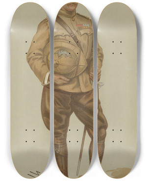 Triptych art skateboard deck of Leslie Matthew Ward Military And Navy Our Youngest General Major General Sir Archibald Hunter April 27 1899 by Leslie Matthew Ward (1851-1922)