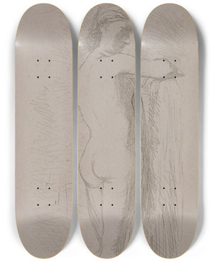 Triptych art skateboard deck of Ludvig Abelin Schou Kvindelig Model by Ludvig Abelin Schou (1838-1867)