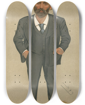 Triptych art skateboard deck of Leslie Matthew Ward Trade Union Officials Battersea John Burns October 15 1892 by Leslie Matthew Ward (1851-1922)