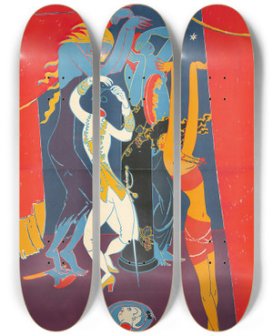 Triptych art skateboard deck of Albert Weisgerber Presse Fest by Albert Weisgerber (1878-1915)