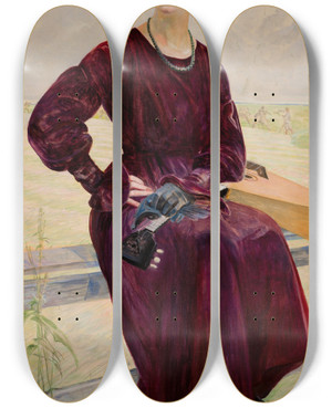 Triptych art skateboard deck of Jacek Malczewski The Finished Song Portrait Of Ra Aleksandrowicz by Jacek Malczewski (1854-1929)