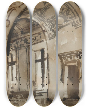Triptych art skateboard deck of Stanisaw Noakowski Sala Renesansowa by Stanislaw Noakowski (1867-1928)