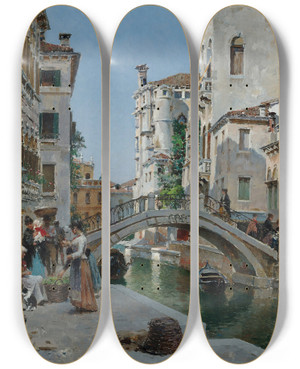 Triptych art skateboard deck of Federico Del Campo View Of Venice_2 by Federico del Campo (1837-1923)