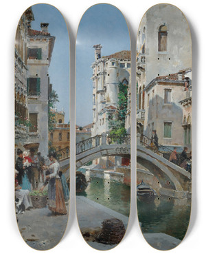 Triptych art skateboard deck of Federico Del Campo View Of Venice_4 by Federico del Campo (1837-1923)