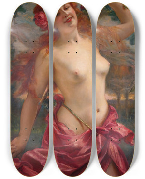 Triptych art skateboard deck of Paul De La Boulaye Bacchante by Paul De La Boulaye (1849-1926)