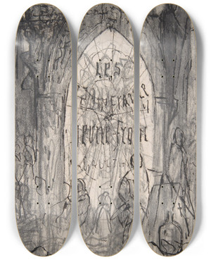 Triptych art skateboard deck of Flicien Rops Study For Frontispiece For Les Jeunes France By Theophile Gautier_1 by Felicien Rops (1833-1898)
