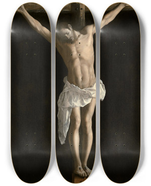 Triptych art skateboard deck of Francisco De Zurbarn The Crucifixion by Francisco de Zurbarn (1598-1664)