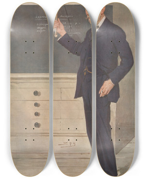 Triptych art skateboard deck of Leslie Matthew Ward Doctors And Scientists Chemistry Sir William Ramsay 2 December 1908 by Leslie Matthew Ward (1851-1922)